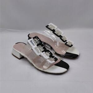 Cecelia New York Womens Slide Sandals Sz 6 Mod Black White Clear Retro Chic